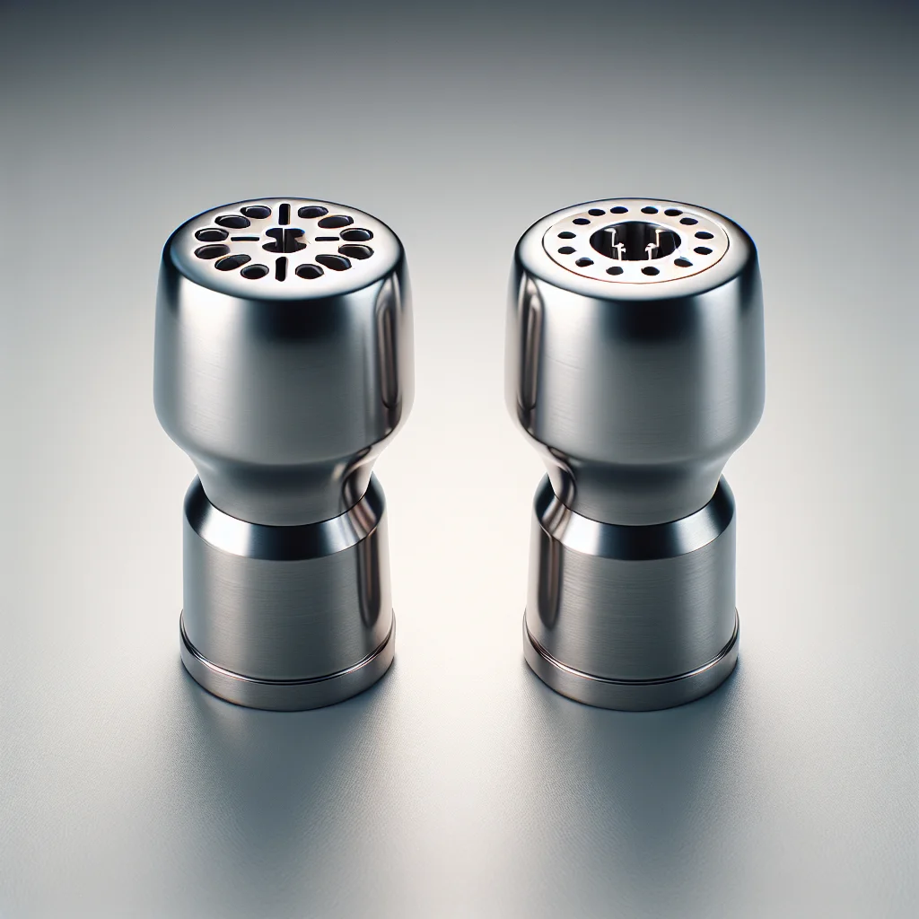 Close-up comparison of a single-hole and a four-hole steam wand tip, side by side on a neutral background